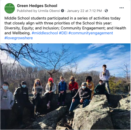 Green Hedges middle school students outside in nature