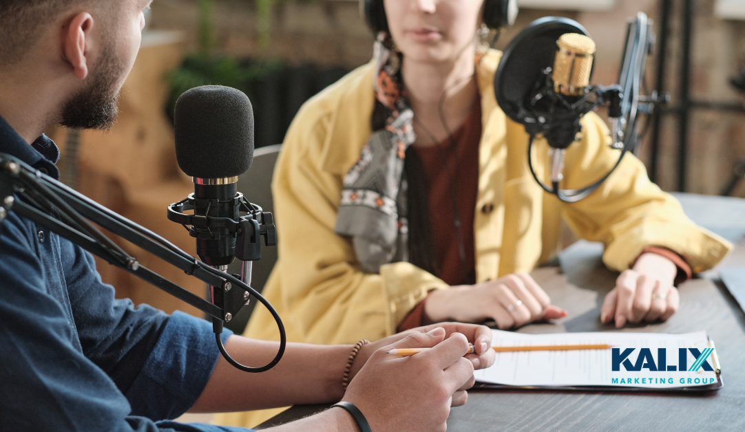 A radio or podcast interview conducted between a young man and woman