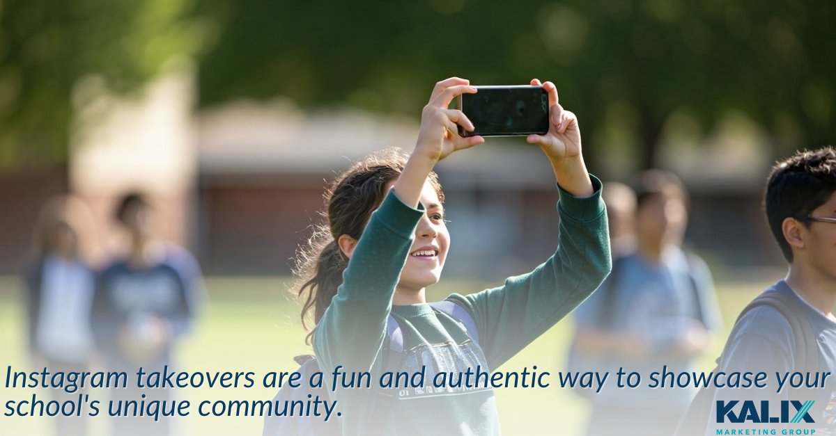 Middle school female student holding up a mobile phone to record a school event